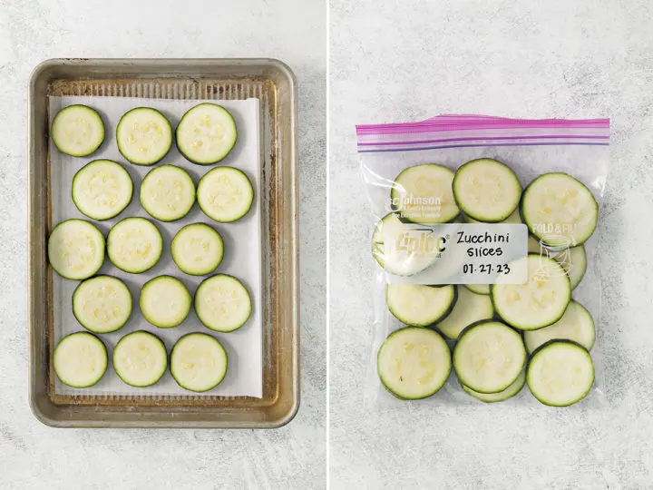 step by step images  showing how to freeze zucchini slices