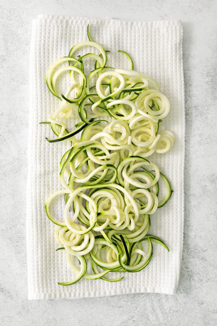 zucchini noodles prepped for freezing