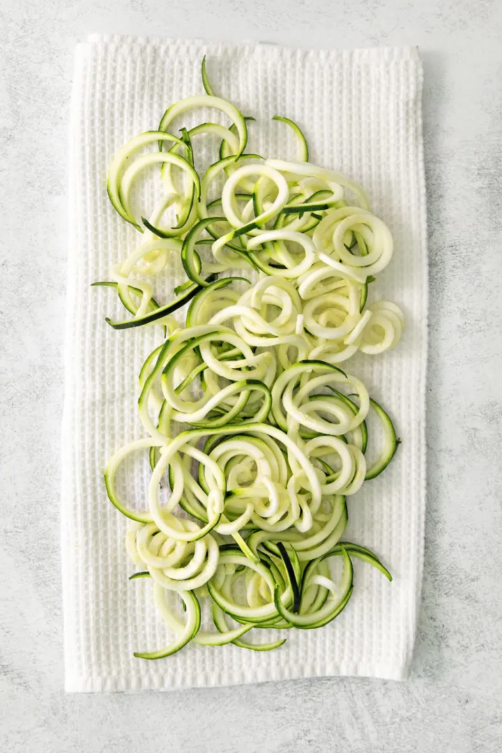 zucchini noodles prepped for freezing