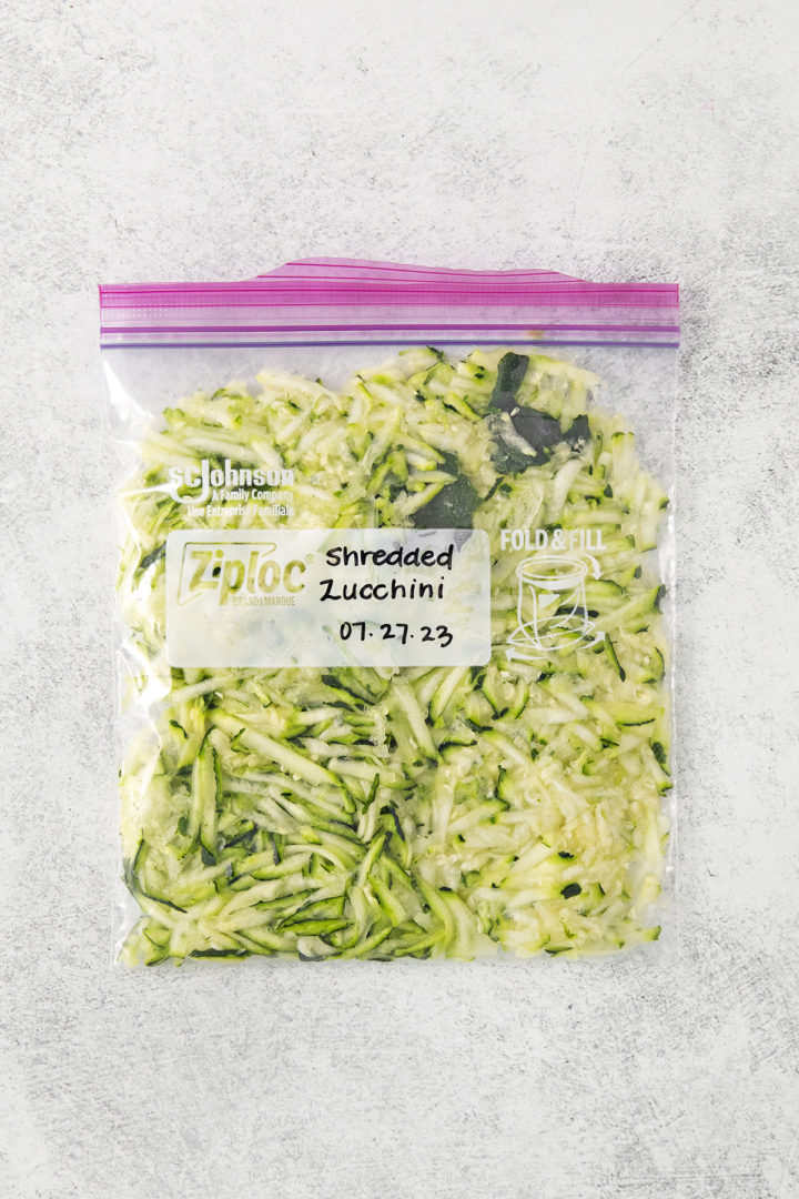 frozen shredded zucchini in a bag