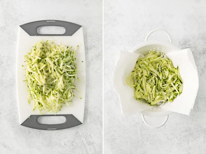 step by step images showing how to freeze shredded zucchini