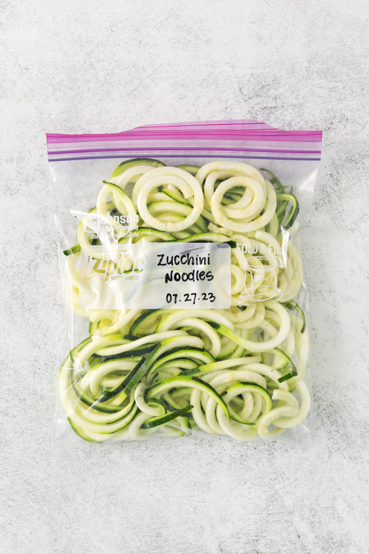 image showing how to freeze zucchini noodles