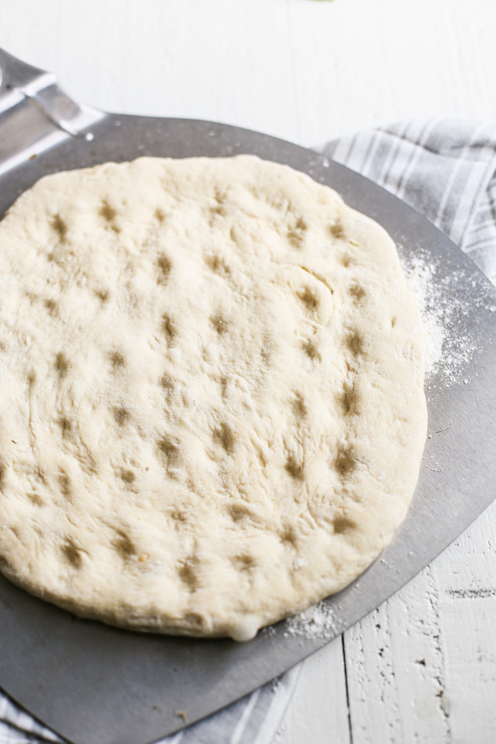 focaccia pizza dough for caprese pizza