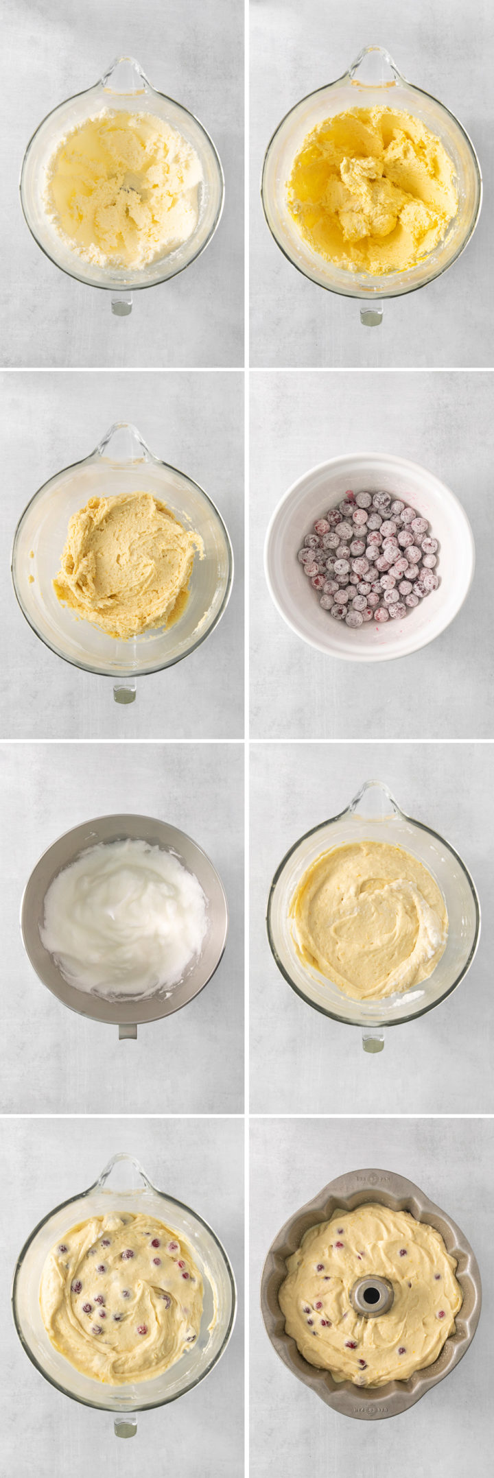 step by step photos showing how to make a cranberry orange cake