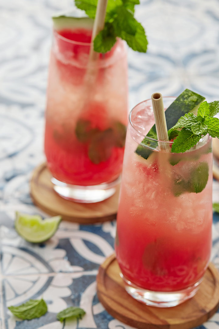 close up of a watermelon mint mojito