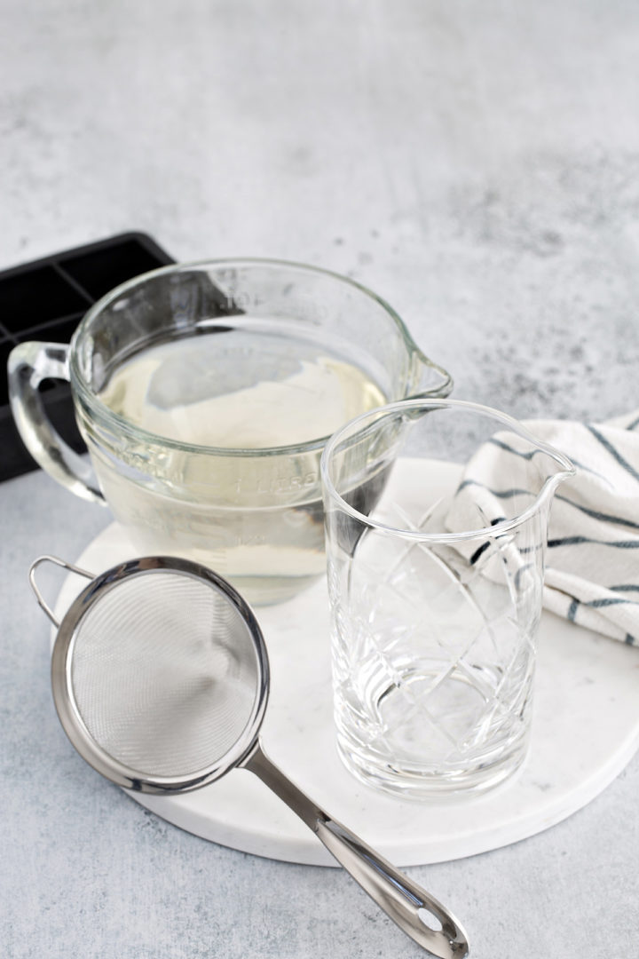 tools and ingredients needed to make smoked ice cubes