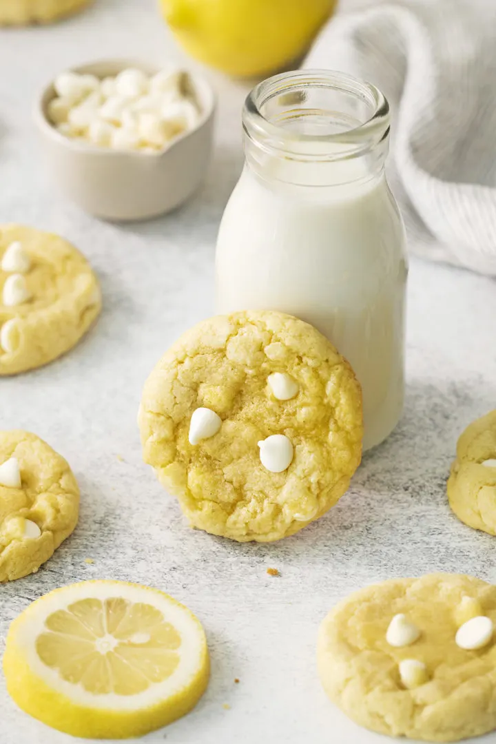gluten free lemon cookie with a jar of milk