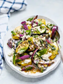 grilled zucchini and squash on a platter