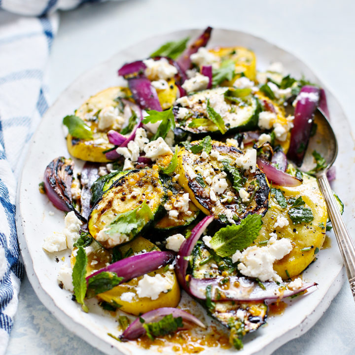 grilled zucchini and squash on a platter