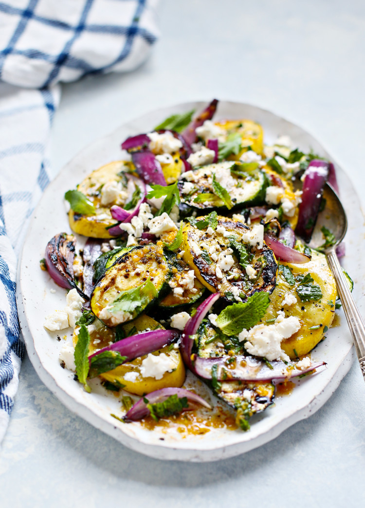 grilled zucchini and squash on a platter