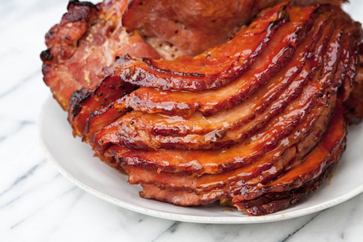 sliced ham on a white plate