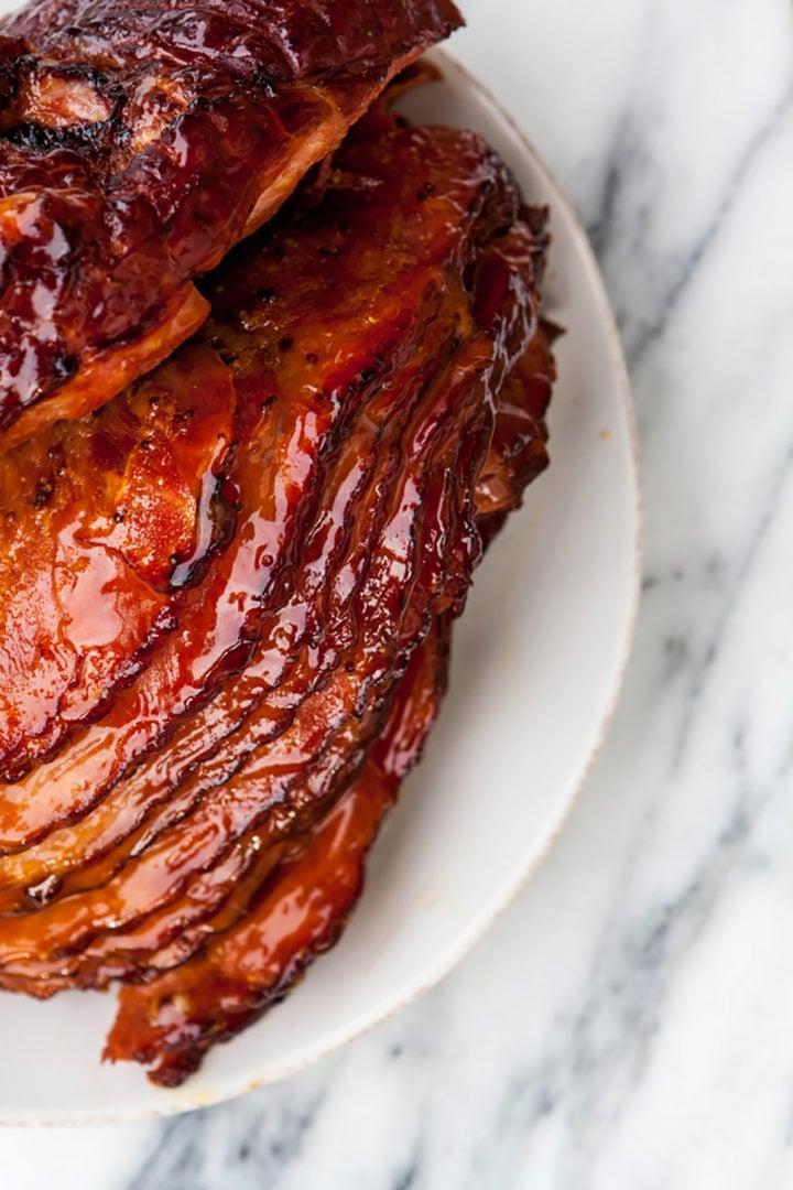 ham on a white plate