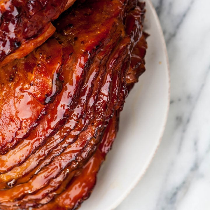 ham on a white plate