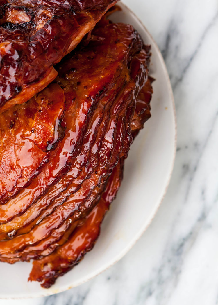 ham on a white plate