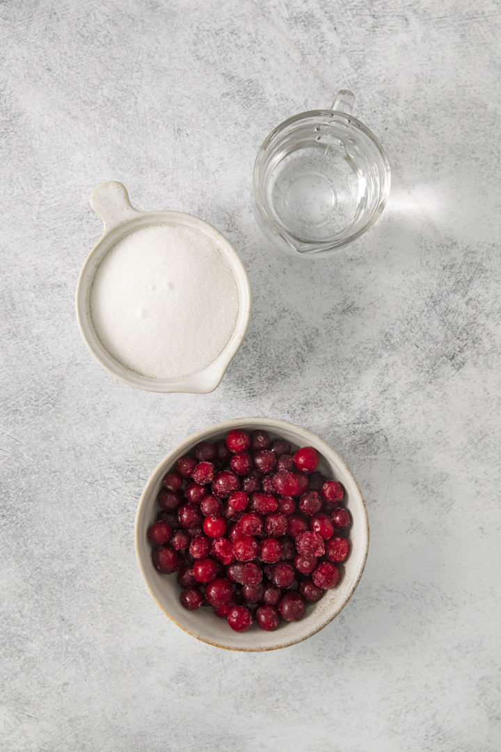 bowls of ingredients in this cranberry syrup recipe