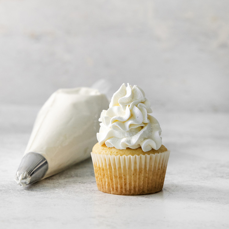 cupcake decorated with stabilized whipped cream