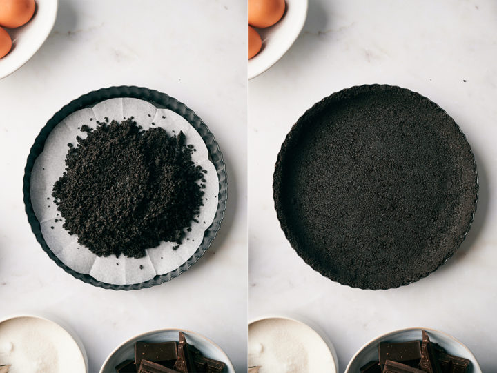 step by step how to make an oreo crust for a chocolate tart