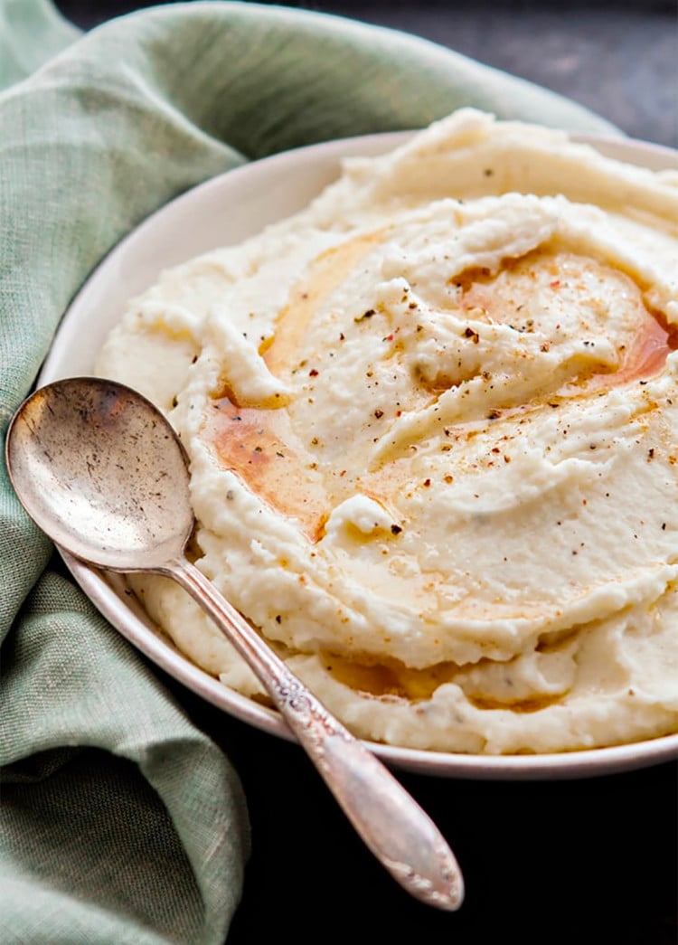 a bowl of parmesan mashed potatoes