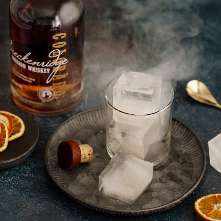 smoked ice cubes in a glass