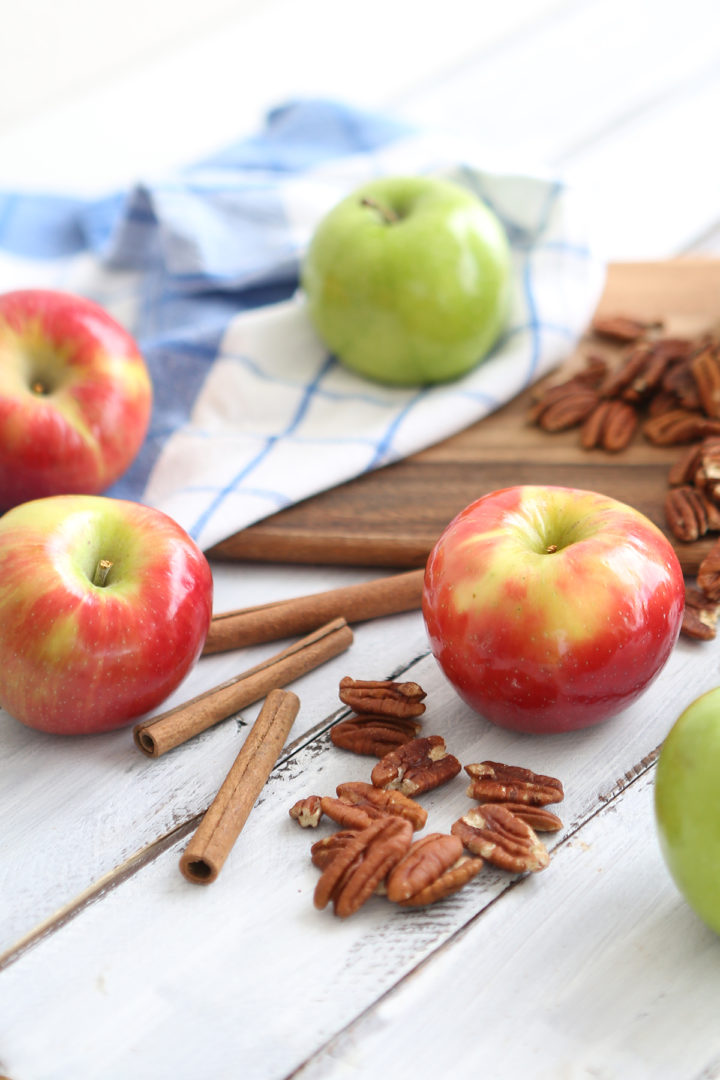 homemade apple crisp ingredients on wood table