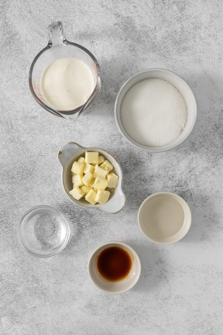 ingredients needed to make homemade salted caramels