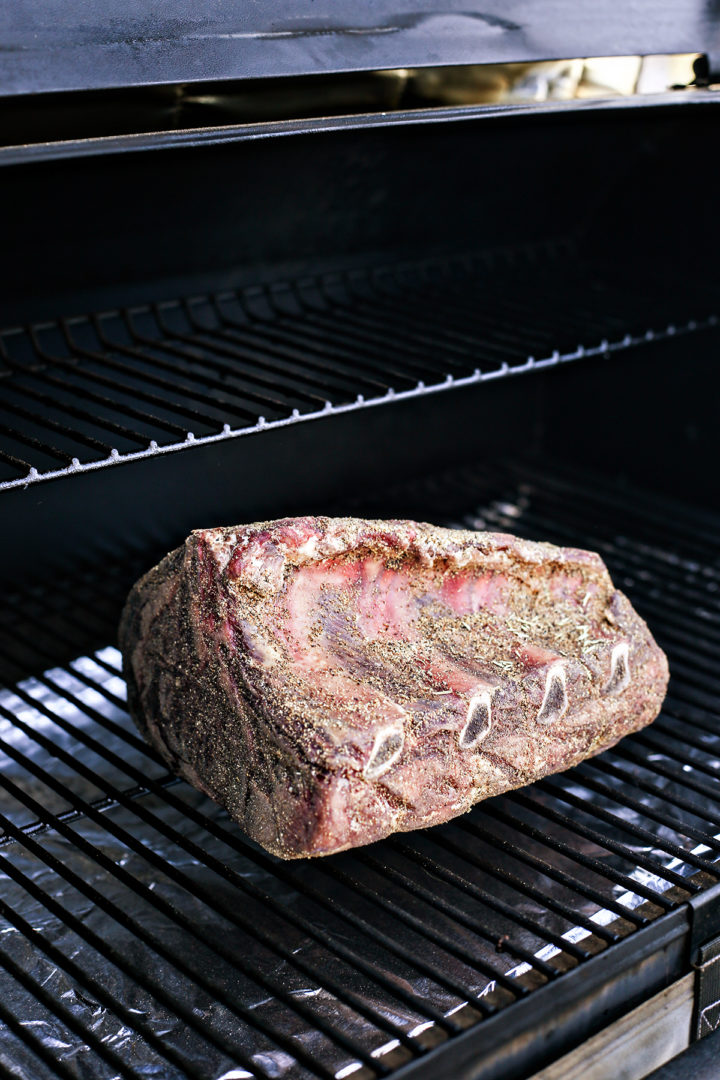 prime rib inside a traeger grill