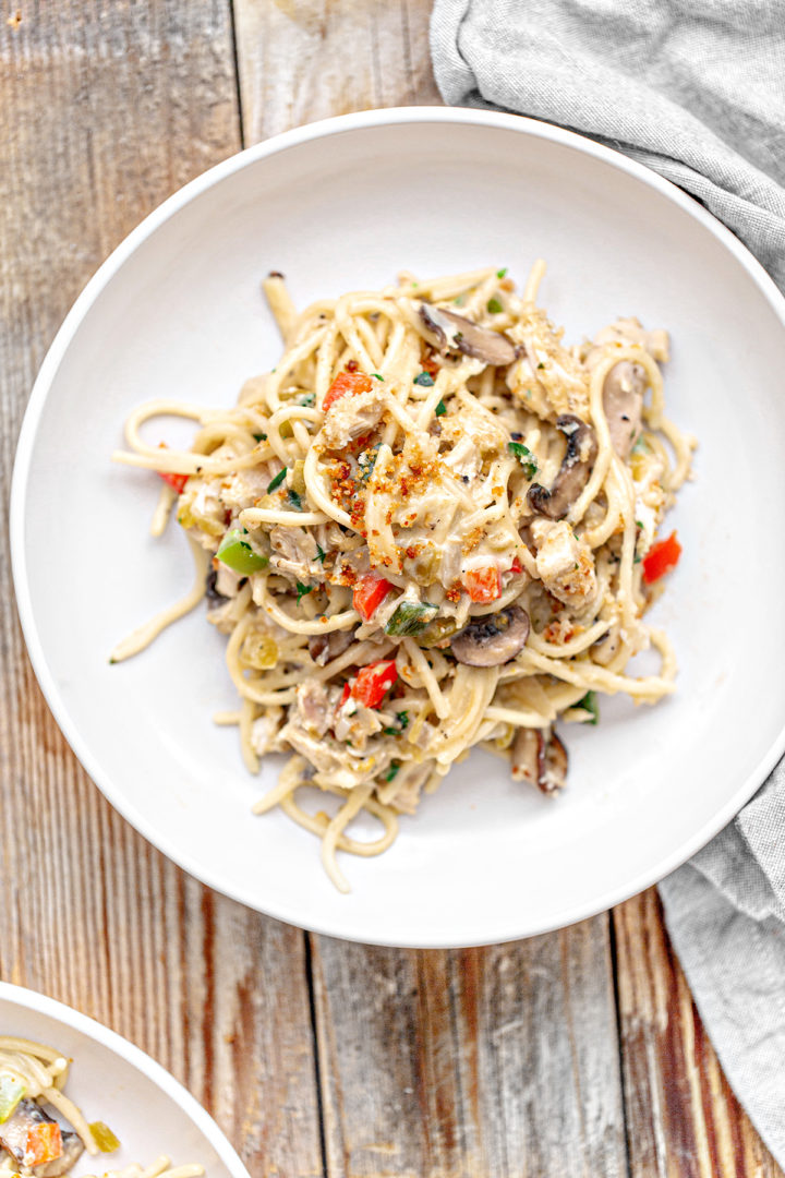 serving of turkey tetrazzini recipe in a bowl