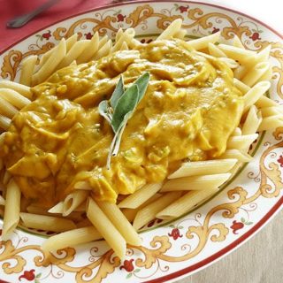 platter of penne pasta with Butternut Squash Pasta Sauce