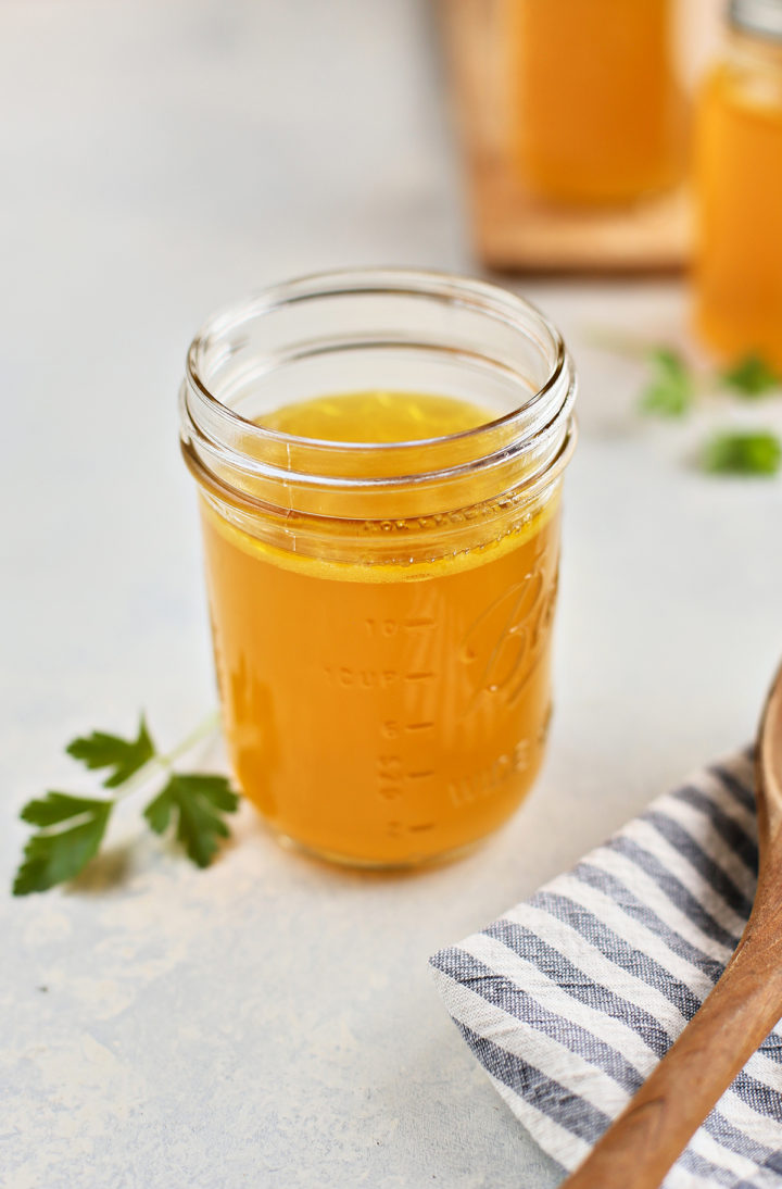 jars of homemade chicken stock