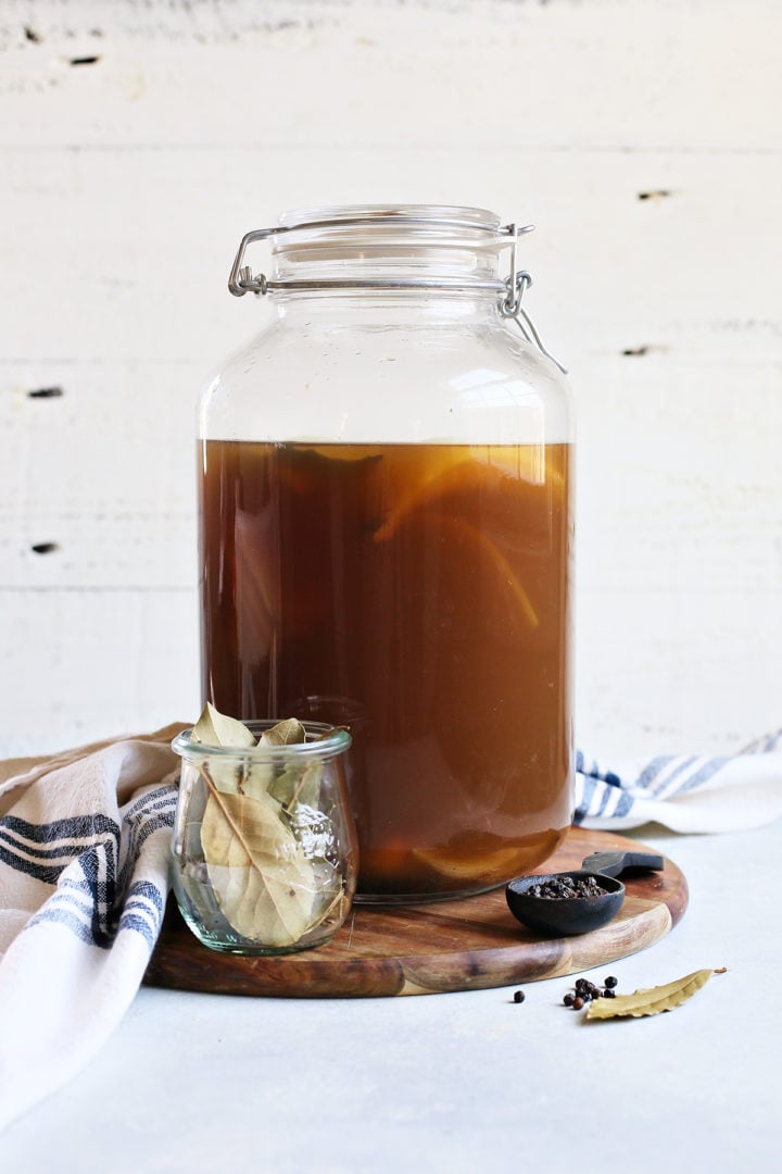 pork shoulder brine in a large jar