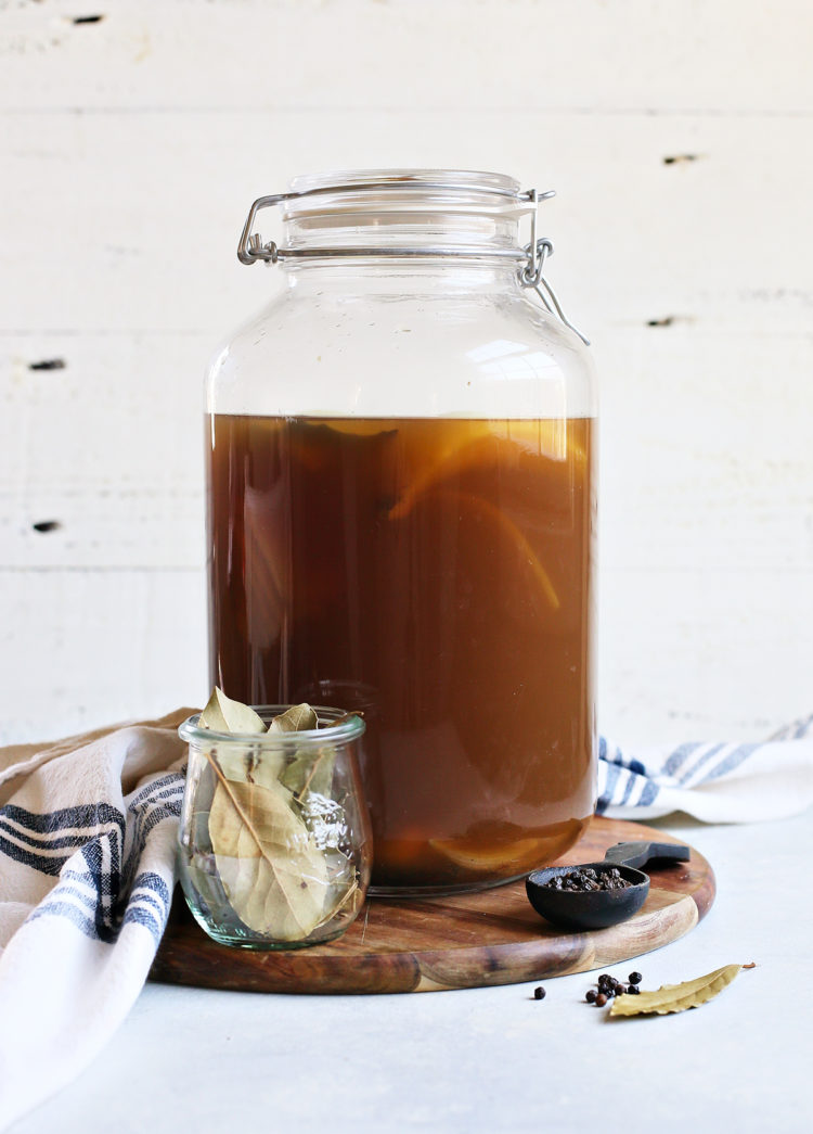 pork shoulder brine in a large jar