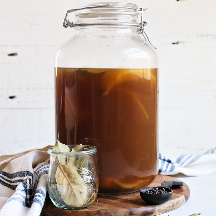 pork shoulder brine in a large jar