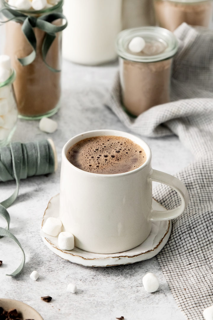 a mug of hot cocoa made with homemade hot cocoa mix