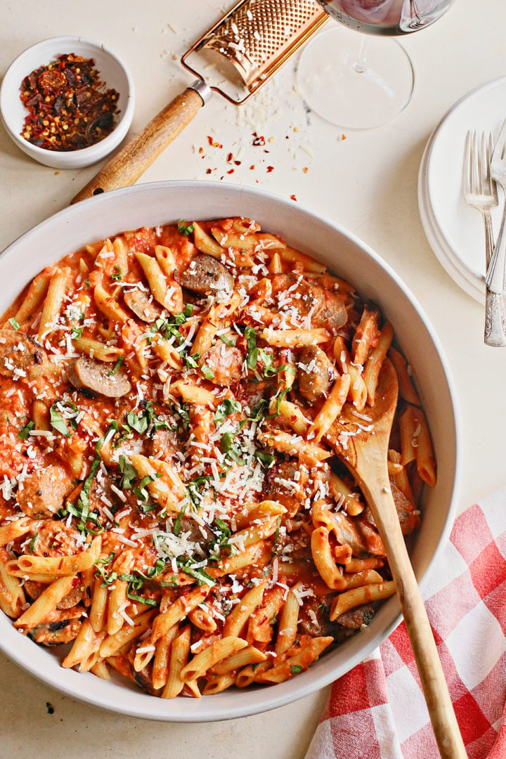 a bowl of pasta with vodka pasta sauce