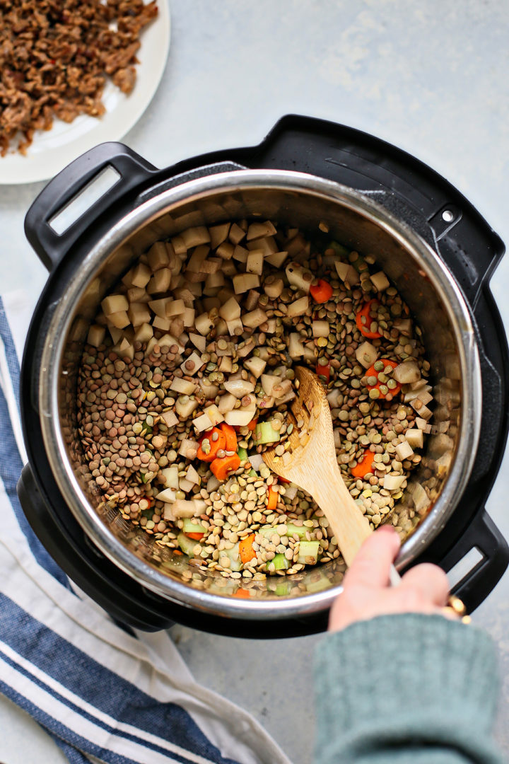 photo showing how to make instant pot lentil soup