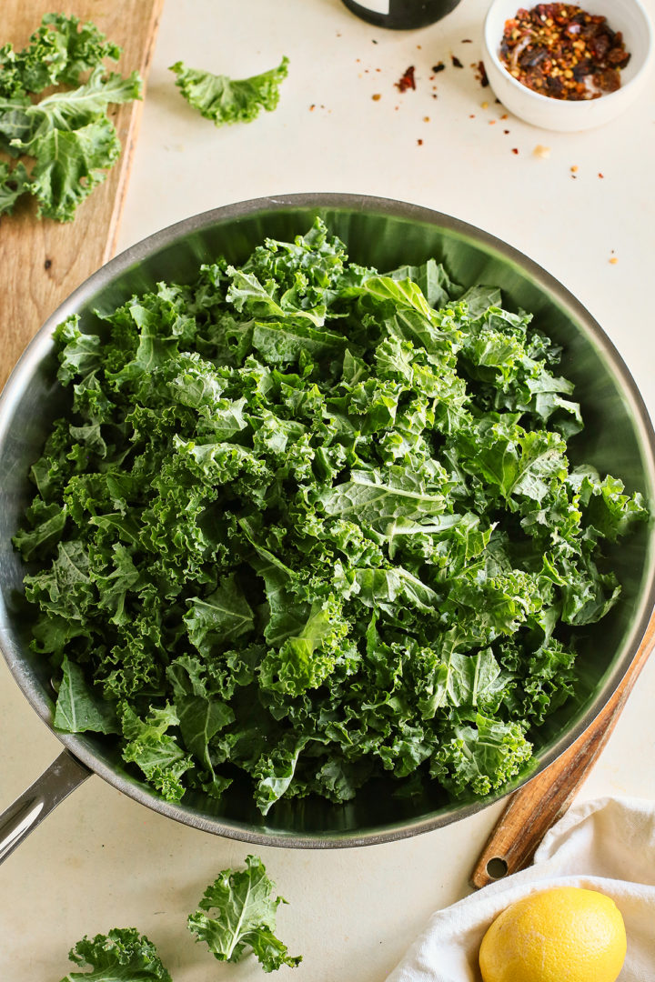 photo of cooking kale on stove