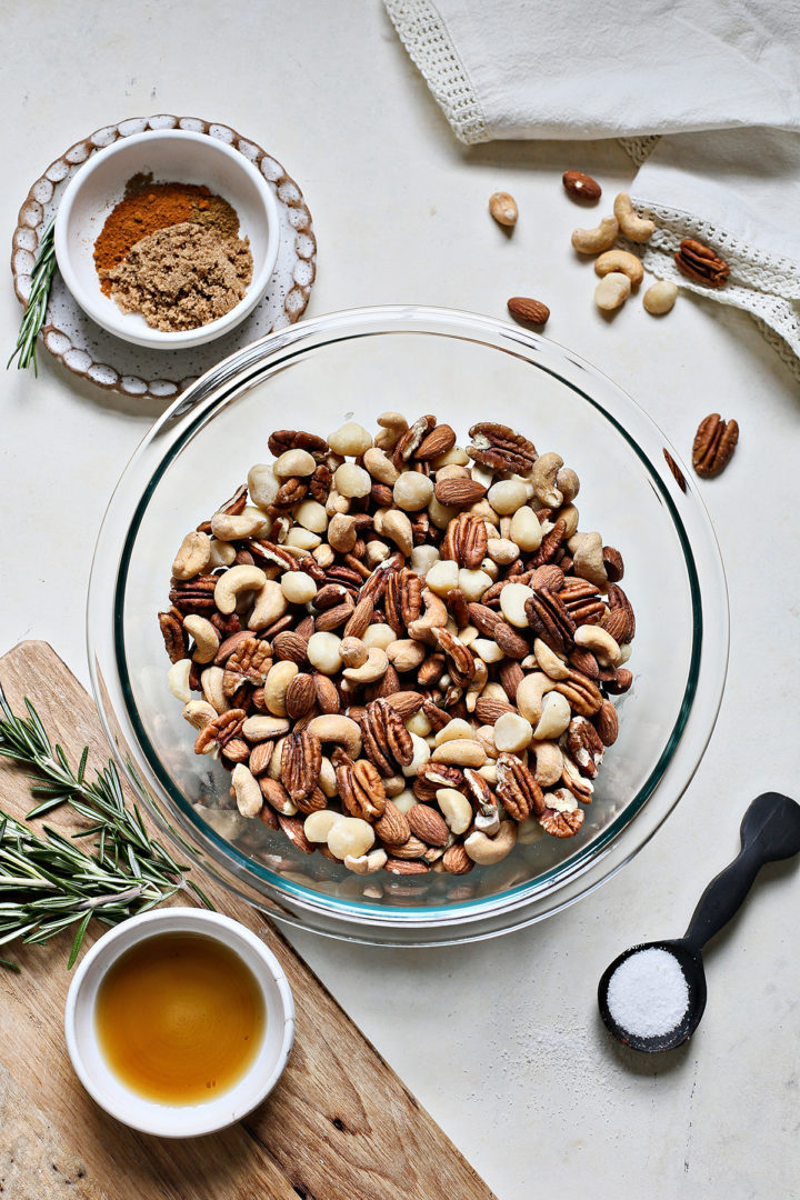 bowl of mixed nuts for making this rosemary bar nuts recipe