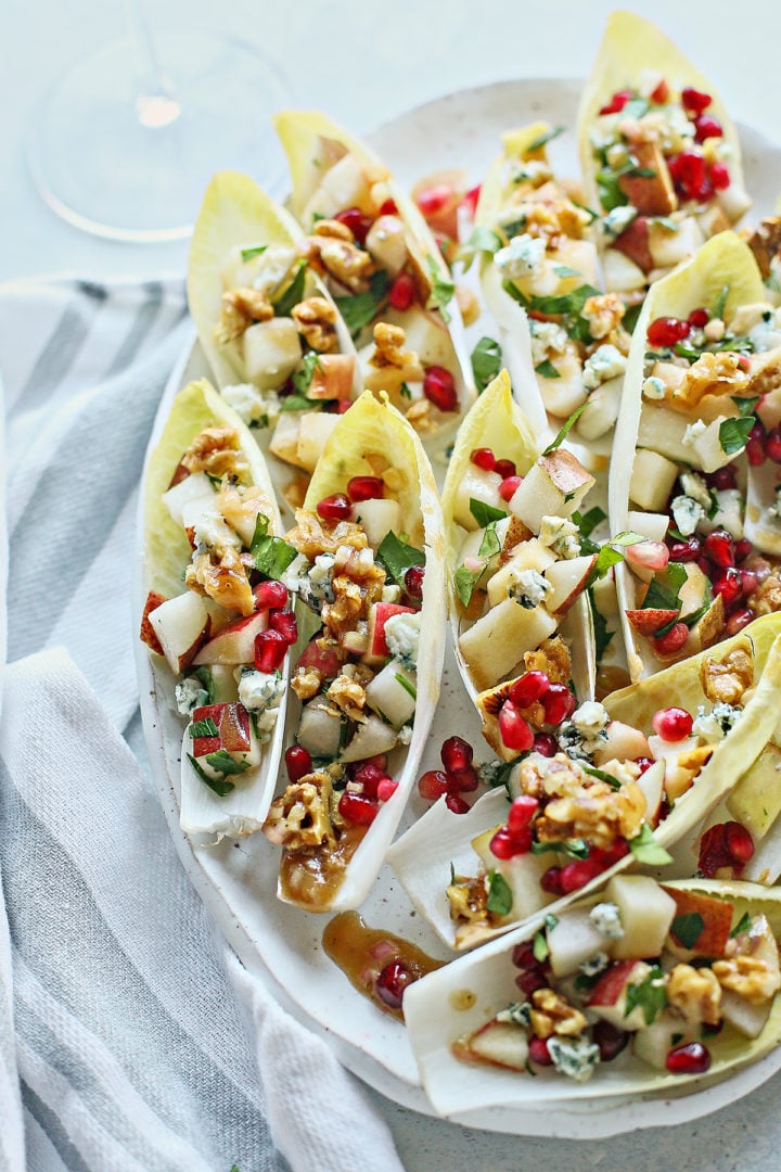 platter of pear and endive appetizers