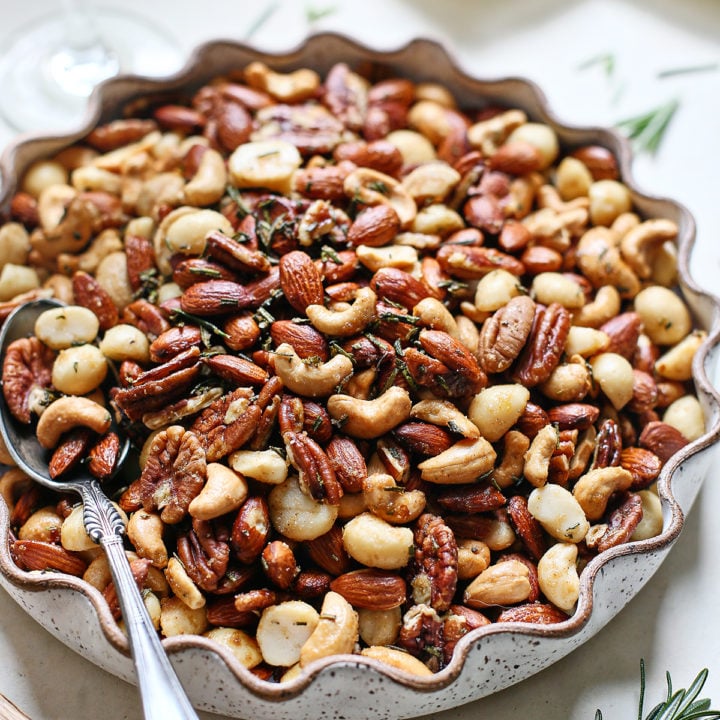 mixed bar nuts in a bowl