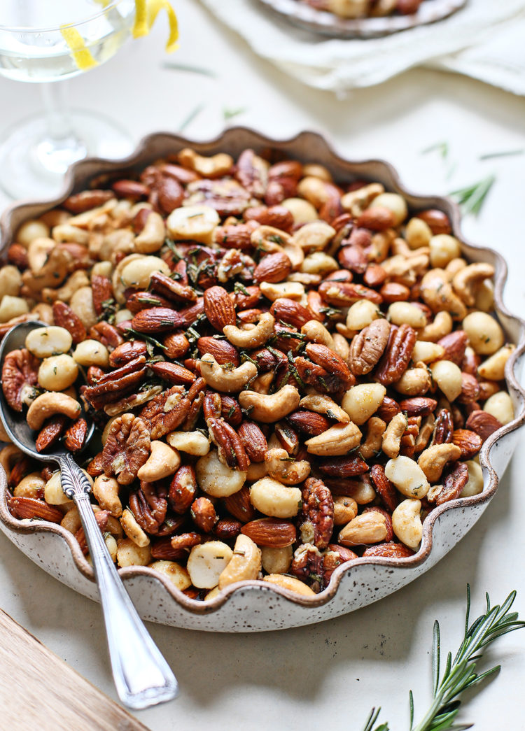 mixed bar nuts in a bowl