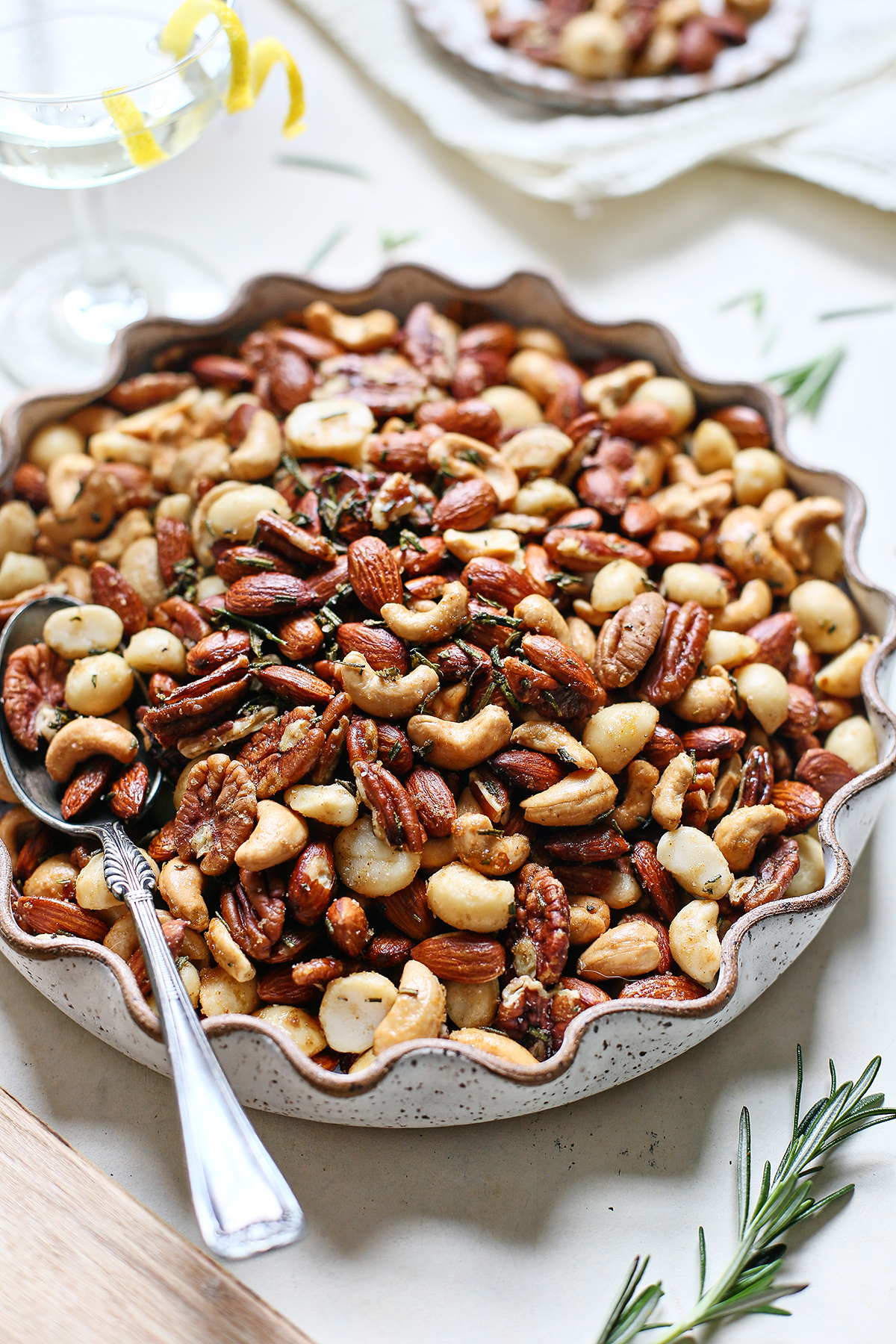 bowl of rosemary bar nuts