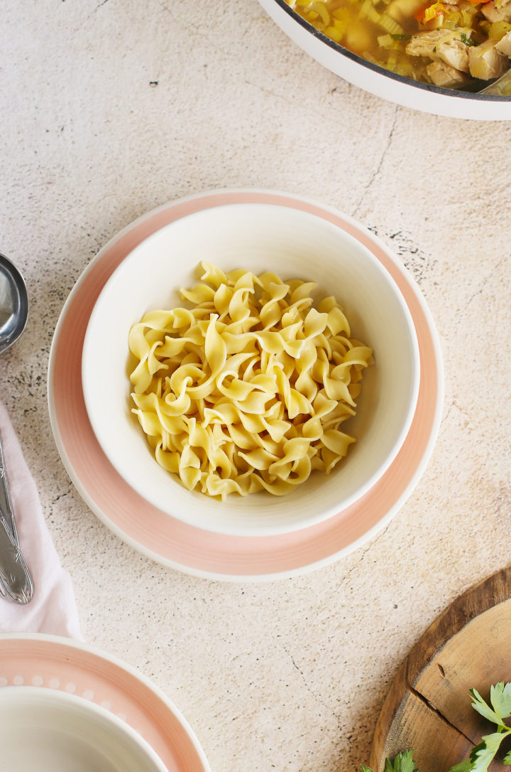 a bowl of the best noodles for chicken noodle soup
