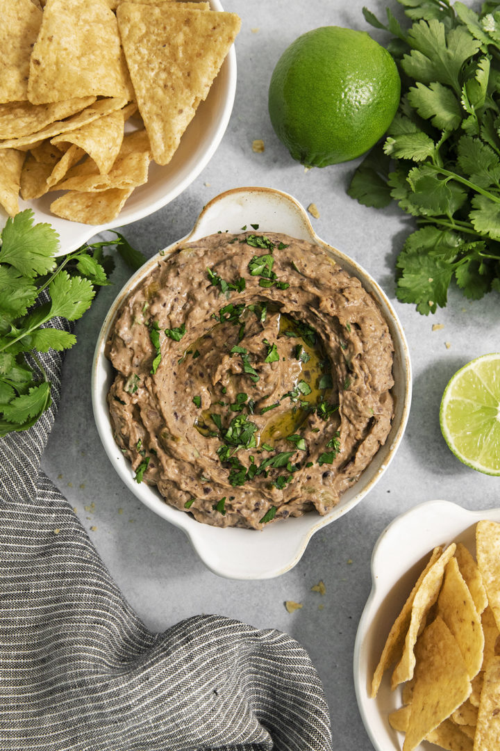 black bean hummus recipe served with tortilla chips