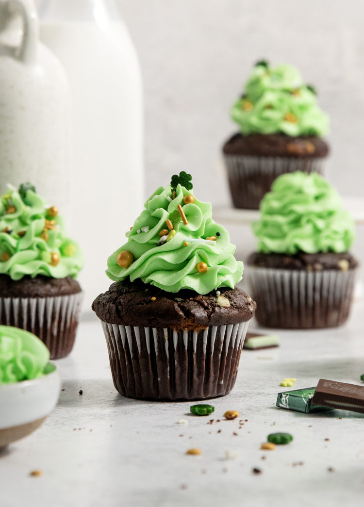 st patrick's day cupcakes on a white background