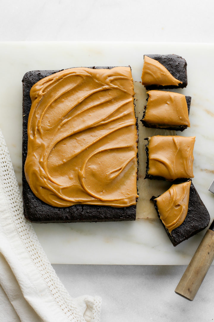 guinness brownies on a white marble tray