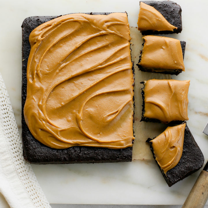 guinness brownies on a white marble tray