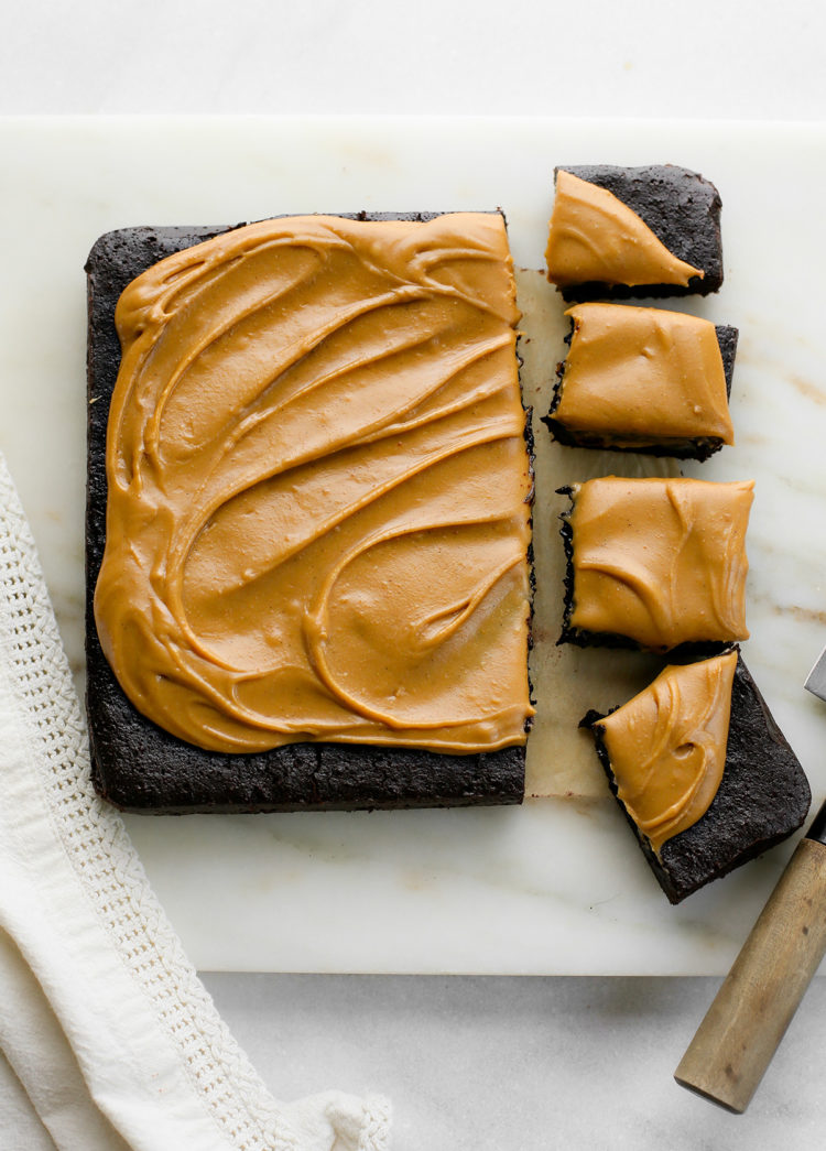 guinness brownies on a white marble tray