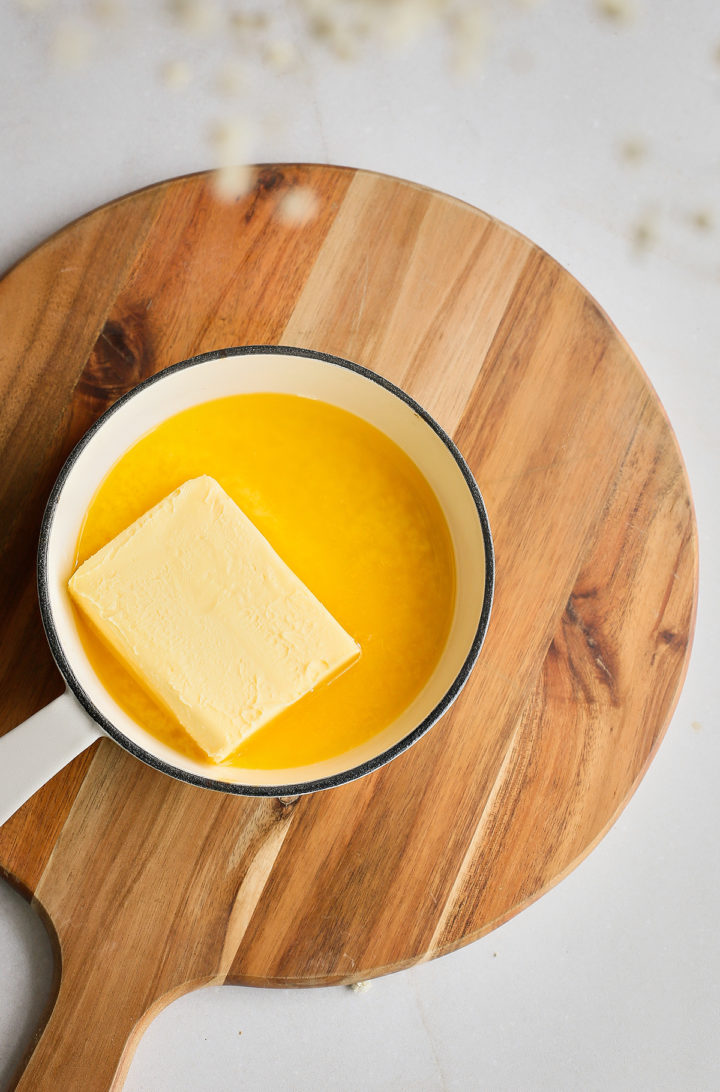 a pot of melted butter for Guinness chocolate brownies
