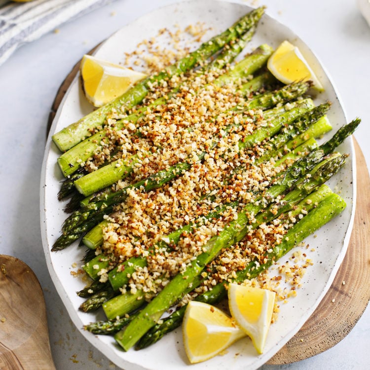 Traeger Asparagus on a white platter