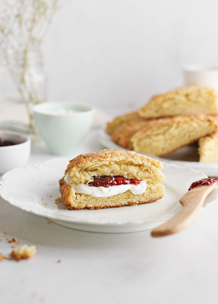 a plate of scones with jam